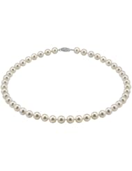 Hanadama Japanese White Akoya Cultured Pearl 8.0-8.5mm Necklace with 18K Gold Clasp 51 Inches