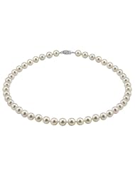 Hanadama Japanese White Akoya Cultured Pearl 8.0-8.5mm Necklace with 18K Gold Clasp 36 Inches