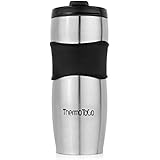 Travel coffee mug- with lid, one of the best genuine travel mugs, perfect for commuting, sleek and contemporary, well insulated durable stainless steel, flip top lid, screw on top, easy to clean