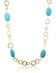 Devon Leigh Carved Turquoise Gold-Dipped Necklace, 39"