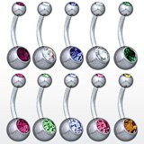 Double Gemmed Belly Button Navel Rings Set of 10