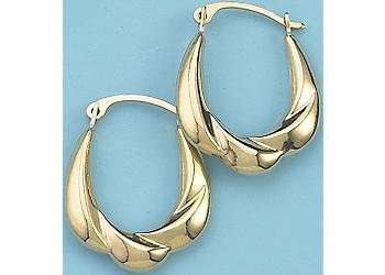 14KT Oval Puff Swirl Hoop Earrings 14KT GOLD