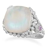 Sterling Silver Rhodium Plated Rainbow Moonstone Ring / Size 8