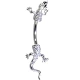 Solid 14KT White Gold Cubic Zirconia LIZARD Belly Ring