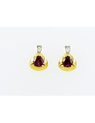 14K Solid Gold Garnets and Diamond Bezel Set Earrings