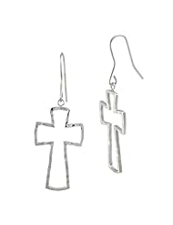 Sterling Silver Hammered Cross French Wire Earrings
