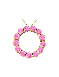 Pink Sapphire Circle of life Pendant in Yellow Gold 14K Total Gem Weight of 2 Carat