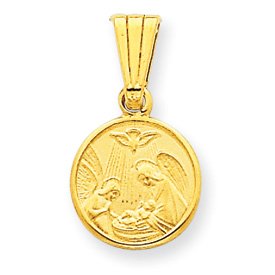 14K Satin Baptism Pendant - Measures 18.5x10.3mm