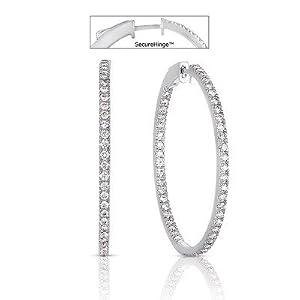 14k White Gold 2.30 Dwt Diamond 1.5 Securehinge Hoop Earrings - JewelryWeb