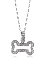 KC Designs "Trinkets" Diamond 14k White Gold Dog Bone Pendant Necklace , 16"