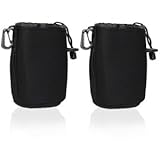 Cosmos ® 2 PCS Black Small DSLR camera Drawstring Soft Neoprene Lens Pouch Bag Cover for Sony Canon Nikon Pentax Olympus Panasonic + Free Cosmos Cable Tie