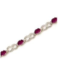 10K White Gold Oval Ruby and Diamond Bracelet
