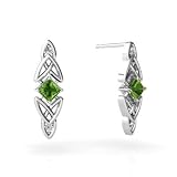 14K White Gold Genuine Square Peridot Celtic Knot Earrings
