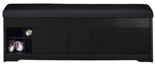 Ethan Shoe Storage Bench W/sliding Door, 60W, BLACK