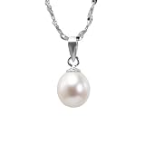 Pearl Essence 7-8mm AAAA Drop Pendant w. Platinum Overlay CAREFREE Sterling Silver Necklace, White (18)