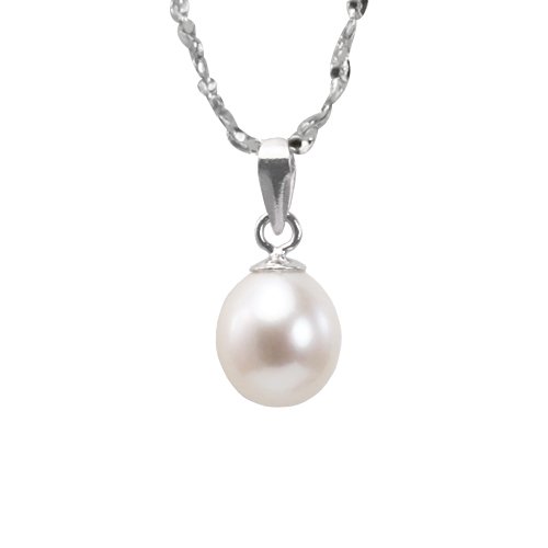 Pearl Essence 7-8mm AAAA Drop Pendant w. Platinum Overlay CAREFREE Sterling Silver Necklace, White 18