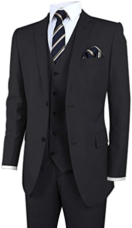 United Suit Mens 2 Button Modern Fit Solid Suit Blazer Vest Trouser 3-Piece Set
