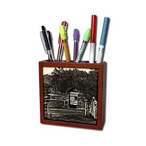 WhiteOak Photography-Old Buildings An old cabin yard scene Tile Pen Holders-5 inch tile pen holder