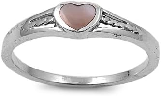 Sterling Silver 5mm Heart Mother of Pearl Stone Ring - Size 9