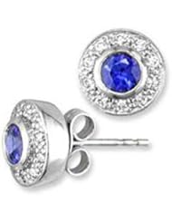 14k Solid Gold Sapphire Diamond Gallery Back Earring (0.72 ct. tw.)