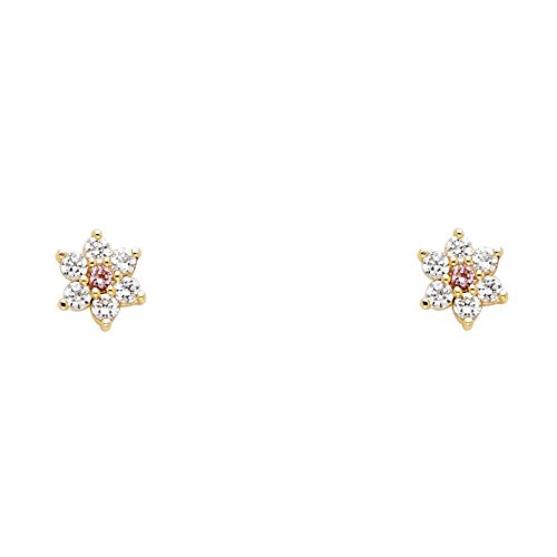 14k Gold Plated Brass Flower Stud Earrings with Screwback
