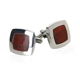 Bold Cherry Wood Stainless Steel Cufflinks with Presentation Box