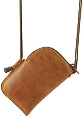Unique Small Brown Real Genuine Leather Wallet. Pouch Fits Samsung Galaxy J1 (2016) Cover. Mini Messenger Bag with Zipper and Organizer, Phone Case, Sleeve, Bag