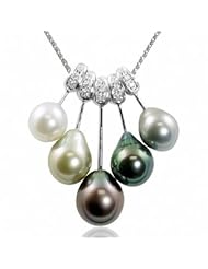 14k white gold 8-10mm multi color Tahitian cultured pearl and diamond (.12ctw) pendant, 18"