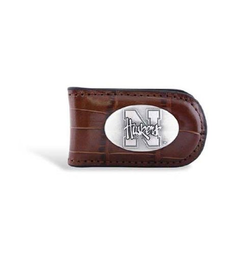 NCAA Nebraska Cornhuskers Tan Crocodile Leather Magnet Concho Money Clip, One Size