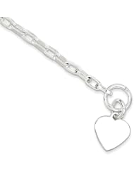 Sterling Silver Engraveable Heart Disc on Fancy Link Toggle Bracelet