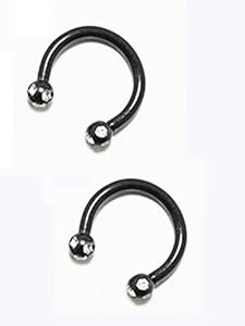 Double Gem Black Titanium Horseshoe Earring - Fashion White Rhinestones Earring 1mm (1 Pair)
