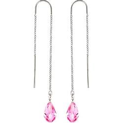 HandcraftedSilver 925 Rose TEARDROP Threader Earrings MADE WITH SWAROVSKI ELEMENTS
