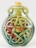 Pentagram Pentacle Raku Oil Bottle Amulet Five Pointed Star of David Pendant Necklace Charm Wicca Wiccan Pagan Metaphysical Spiritual Religious Men's Women's Jewelry