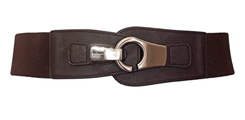 eVogues Plus size Brushed Silver Eyelet Locking Elastic Fashion Belt Brown - One Size Plus
