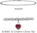 10 K 9" White Gold Flat Gucci Style Created 1.00 tcw. Ruby Stone Heart Charm Anklet