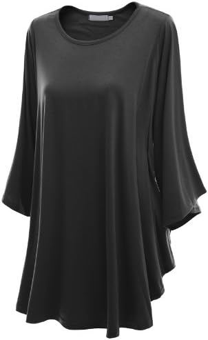 Doublju Knit Tunic Top with Relaxed Flare Fitting