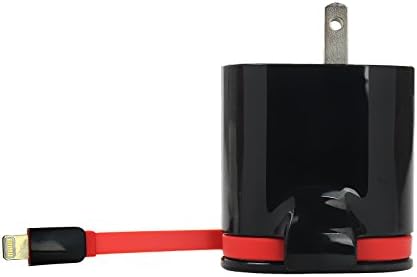 Dual USB Port AC Adapter High Speed Travel Wall Charger with Flat Charge Cable for Smartphones &amp; Tablets (Lighting/Red)