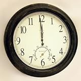 Chaney Instrument 18-Inch Aged Metal Clock and Thermometer