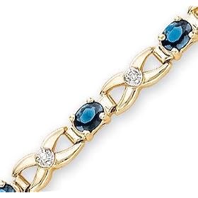 14K Yellow Gold Blue Sapphire Diamond XOXO Bracelet by 