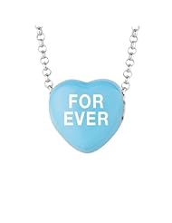 Sterling Silver 12mm Blue enamel Sweethearts FOREVER Heart Pendant