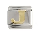 SilverBin Gold Tone Letter Initial J Stainless Steel Italian Charm Link