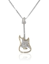 XPY Sterling Silver and 14k Yellow Gold Guitar and Diamond Pendant Necklace (.06cttw, I-J Color, I2-I3 Clarity), 18"
