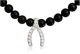Sterling Silver Black Onyx Beads and Cubic Zirconia Wishbone Necklace, 18