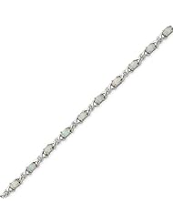 Sterling Silver 7 Inch White Created Opal And CZ Bracelet - 7 Inch