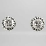 Tiny Sun Face Stud Earrings in Sterling Silver, #9896