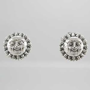 Tiny Sun Face Stud Earrings in Sterling Silver, #9896
