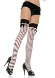 Sheer Stockings With Black Opaque Vertical Stripes And Satin Bow by Leg avenue