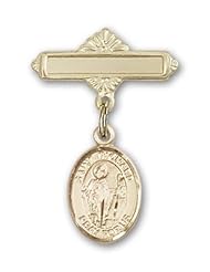 14K Gold Baby Badge with St. Richard Charm and Polished Badge Pin