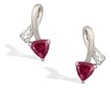 14K White Gold Genuine Trillion Ruby and Diamond Ribbon Earrings