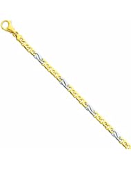 Genuine 14K Yellow Gold Two-Tone 6.2Mm Polished Fancy Link Bracelet 8 Inches 100% Satisfaction Guaranteed.